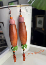 Load image into Gallery viewer, “Johnny Appleseed” Vintage Wood Dangle Earrings