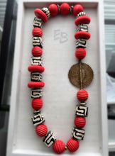 Load image into Gallery viewer, “Batik Roses” Tribal Bone, Wood & Brass Necklace