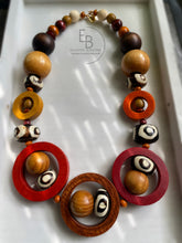 Load image into Gallery viewer, “Round In Circles” -Fire Vintage Wood Necklace