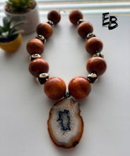 Load image into Gallery viewer, “Earth’s Release” MEGA Abstract Wood and Bone Necklace w/ Agate Pendant 