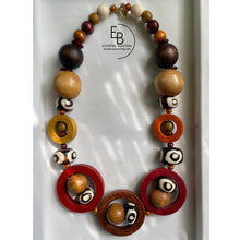 Load image into Gallery viewer, “Round In Circles” -Fire Vintage Wood Necklace
