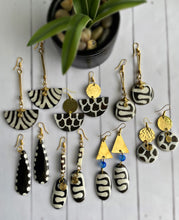 Load image into Gallery viewer, “The Batik Collection” Bone & Brass Dangle Earrings