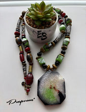 Load image into Gallery viewer, “Prosperous” Long Oriental Style Agate, Horn, Glass & Brass Necklace