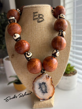 Load image into Gallery viewer, “Earth’s Release” MEGA Abstract Wood and Bone Necklace w/ Agate Pendant 