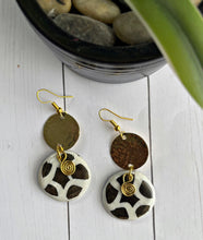 Load image into Gallery viewer, “The Batik Collection” Bone & Brass Dangle Earrings