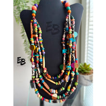 Load image into Gallery viewer, “Streams” Dyed Bone & Mixed Beads Multi-Strand Necklace