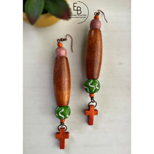 Load image into Gallery viewer, “Johnny Appleseed” Vintage Wood Dangle Earrings
