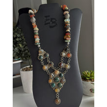 Load image into Gallery viewer, “Reign” Vintage Style Agate & Jasper Cabochon Bib Necklace