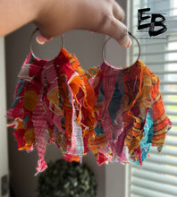 Load image into Gallery viewer, “Bohemian Babe” Shredded Kantha Fabric Hoop Earrings