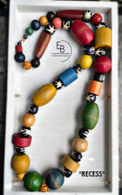 Load image into Gallery viewer, “Recess” Vintage Wood Toy Blocks & Bone Bead Necklace