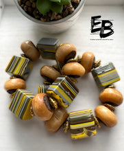 Load image into Gallery viewer, “Coffee & Sunshine” Chunky Bone, Resin & Brass Stretch Bracelet