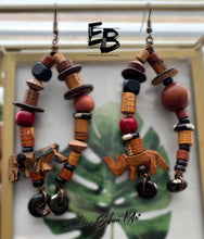 Load image into Gallery viewer, “Please Safari Me” Bone & Wood Dangle Earrings