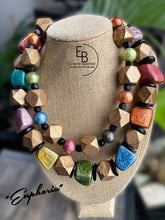 Load image into Gallery viewer, “Euphoria” Chunky Metallic Wood Double Strand Necklace