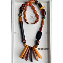 Load image into Gallery viewer, “The Horn Section” Long Wood & Horn Abstract Necklace