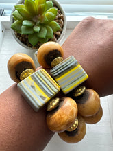 Load image into Gallery viewer, “Coffee & Sunshine” Chunky Bone, Resin & Brass Stretch Bracelet
