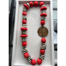 Load image into Gallery viewer, “Batik Roses” Tribal Bone, Wood & Brass Necklace