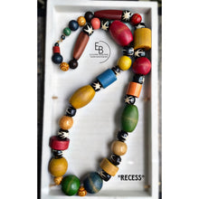 Load image into Gallery viewer, “Recess” Vintage Wood Toy Blocks & Bone Bead Necklace