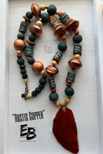 Load image into Gallery viewer, “Rustic Copper” Long Copper Metal, Ceramic, Wood & Agate Necklace
