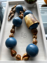Load image into Gallery viewer, “Bold Blue Buffalo” Exotic Buffalo Horn & Wood Statement Necklace