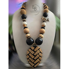 Load image into Gallery viewer, “Safari Noir” Vintage Wood & Bone Bead Abstract Necklace