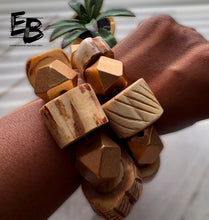 Load image into Gallery viewer, “Brazen Bonez” Gaudy Bone & Wood Stretch Bracelets