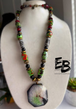 Load image into Gallery viewer, “Prosperous” Long Oriental Style Agate, Horn, Glass & Brass Necklace