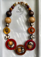 Load image into Gallery viewer, “Round In Circles” -Fire Vintage Wood Necklace