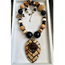Load image into Gallery viewer, “Safari Noir” Vintage Wood & Bone Bead Abstract Necklace