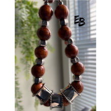 Load image into Gallery viewer, “Rock Steady” Oversized Wood & Silver Necklace