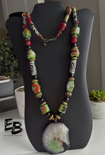 Load image into Gallery viewer, “Prosperous” Long Oriental Style Agate, Horn, Glass & Brass Necklace