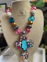Load image into Gallery viewer, “Summers End” Resin & Gemstone Beaded Cross Necklace