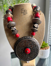 Load image into Gallery viewer, “Coral Castle” Antique Tribal Silver, Floral Box Statement Necklace