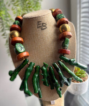 Load image into Gallery viewer, “Rich Earth” Dyed Coral & Brass Statement Necklace