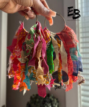 Load image into Gallery viewer, “Bohemian Babe” Shredded Kantha Fabric Hoop Earrings