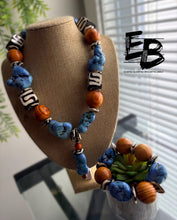 Load image into Gallery viewer, “Stoney Blues” Dyed Turquoise, Bone & Wood 2pc Set