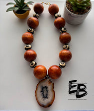 Load image into Gallery viewer, “Earth’s Release” MEGA Abstract Wood and Bone Necklace w/ Agate Pendant 