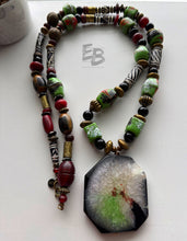 Load image into Gallery viewer, “Prosperous” Long Oriental Style Agate, Horn, Glass & Brass Necklace