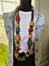 Load image into Gallery viewer, “Recess” Vintage Wood Toy Blocks & Bone Bead Necklace