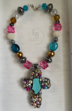 Load image into Gallery viewer, “Summers End” Resin & Gemstone Beaded Cross Necklace