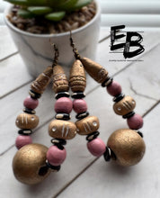 Load image into Gallery viewer, “Castle Cuties” Ceramic, Bone & Wood Dangle Earrings