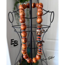 Load image into Gallery viewer, “Zaria’s Safari” Long Oversized Wood & Brass Necklace