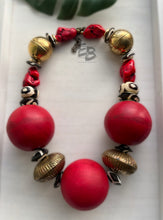Load image into Gallery viewer, “Paint The Town” Exaggerated Vintage Brass, Bone, Wood & Turquoise Statement Necklace