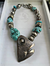 Load image into Gallery viewer, “Turk Horizons” Abstract Handcrafted Silver & Turquoise Statement Necklace