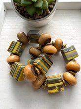 Load image into Gallery viewer, “Coffee & Sunshine” Chunky Bone, Resin & Brass Stretch Bracelet