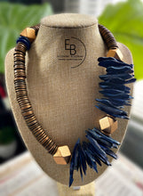 Load image into Gallery viewer, “Electric Woods Collection” A River Runs Blue Wood & Coconut Necklace
