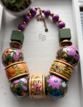 Load image into Gallery viewer, “Iris’ Garden” Vintage Wood Floral Statement Necklace