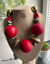 Load image into Gallery viewer, “Paint The Town” Exaggerated Vintage Brass, Bone, Wood & Turquoise Statement Necklace