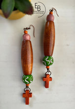 Load image into Gallery viewer, “Johnny Appleseed” Vintage Wood Dangle Earrings