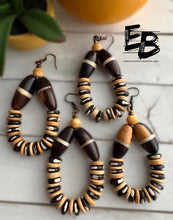 Load image into Gallery viewer, “Batik to the Bone” Wood, Bone & Wood Dangle Earrings