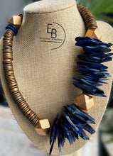 Load image into Gallery viewer, “Electric Woods Collection” A River Runs Blue Wood & Coconut Necklace